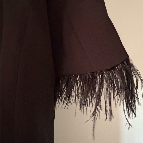 Short Sleeve Black Blazer with Feather Trim - Picture 3 of 3